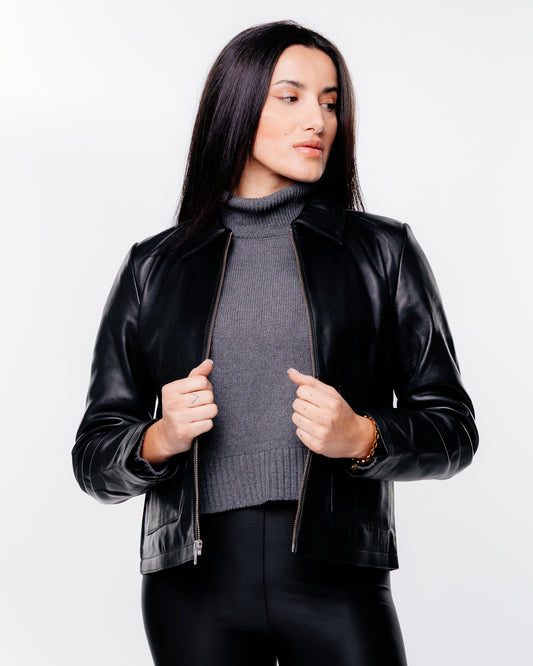 Minimal Δερμάτινο Μπουφάν